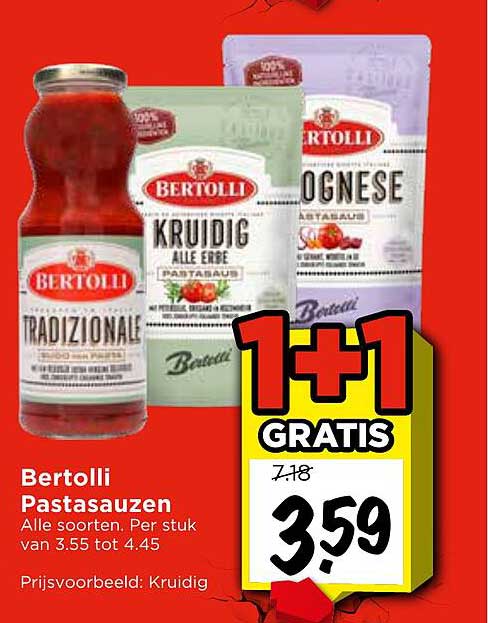 Bertolli Pastasauzen Alle soorten. Per stuk van 3.55 tot 4.45 1+1 gratis