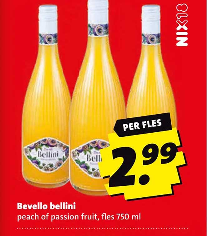 Bevello bellini peach of passion fruit, fles 750 ml