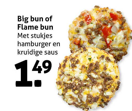 Big bun of Flame bun Met stukjes hamburger en kruidige saus