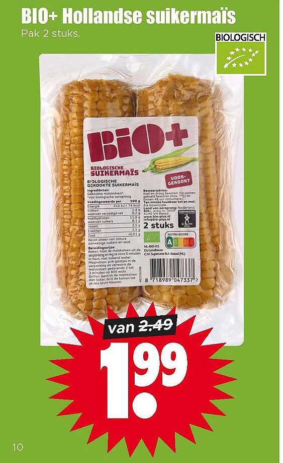 BIO+ Hollandse suikermais Pak 2 stuks