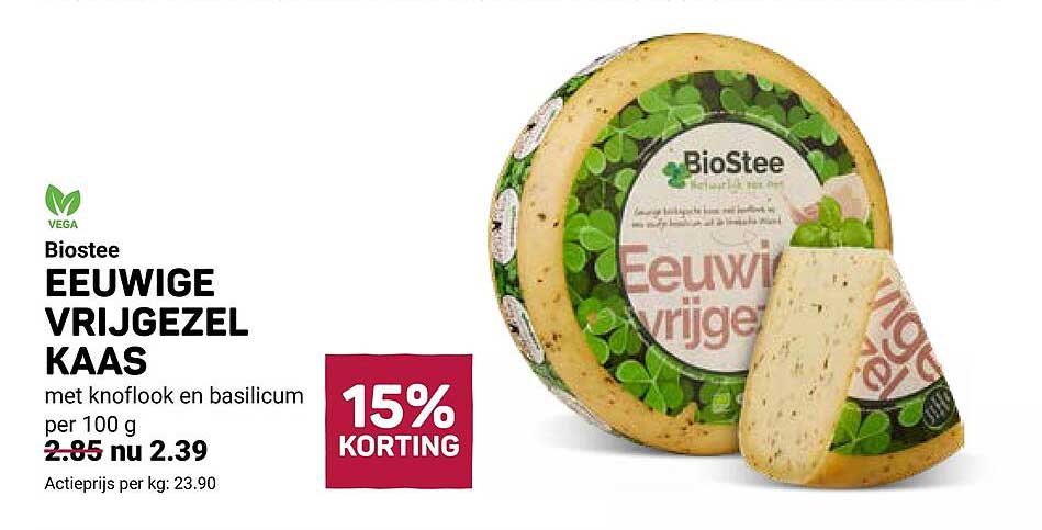 Biostee EEUWIGE VRIJGEZEL KAAS met knoflook en basilicum 15% KORTING