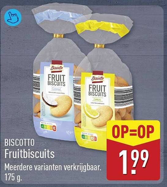 BISCOTTO Fruitbiscuits Meerdere varianten verkrijgbaar. 175 g. OP=OP