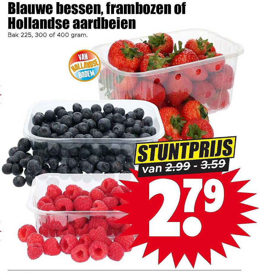 Blauwe bessen, frambozen of Hollandse aardbeien