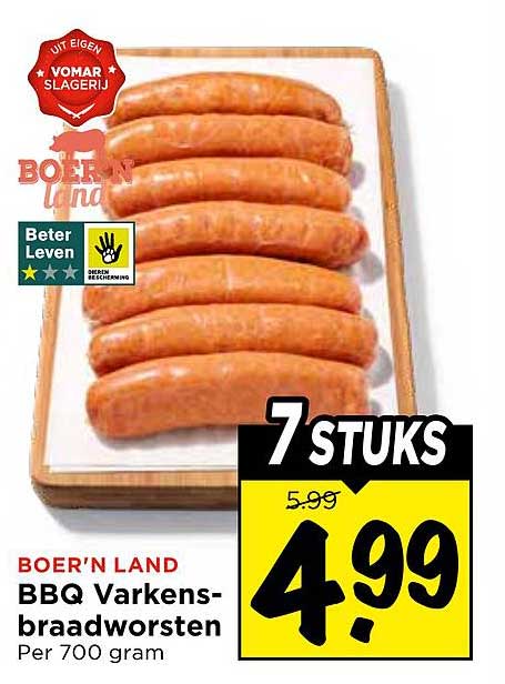 BOER’N LAND BBQ Varkens-braadworsten 7 STUKS