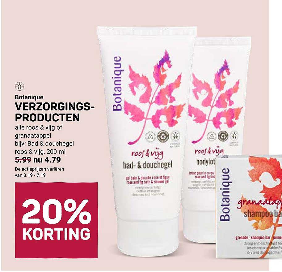 Botanique verzorgingsproducten alle roos & vijg of granaatappel 20% korting