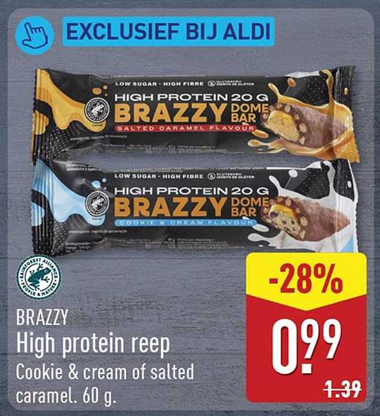 BRAZZY High protein reep Cookie & cream of salted caramel. 60 g. -28%