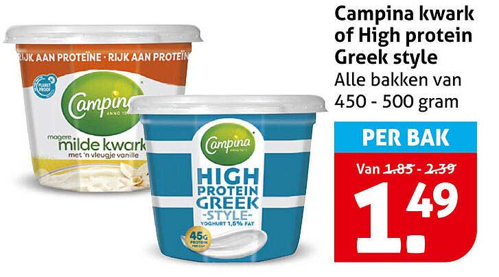 Campina kwark of High protein Greek style