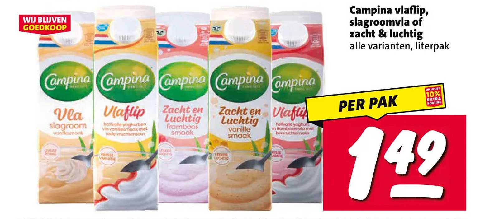 Campina vlaflip, slagroomvla of zacht & luchtig alle varianten, literpak