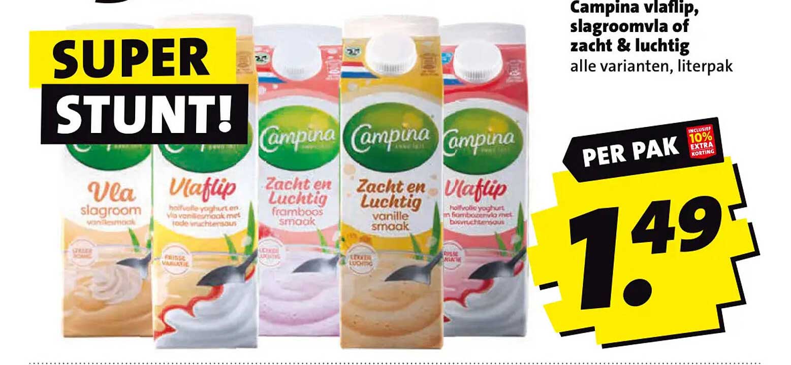 Campina vlaflip, slagroomvla of zacht & luchtig alle varianten, literpak PER PAK