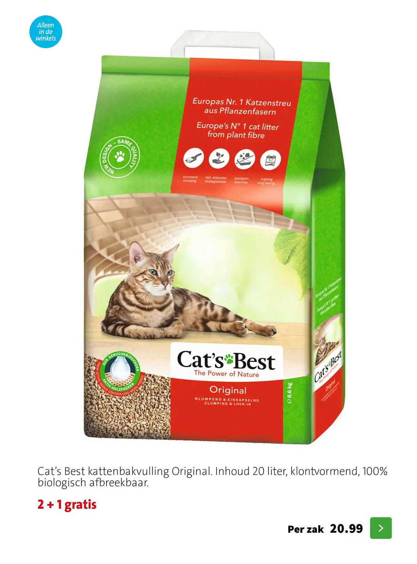 Cat’s Best kattenbakvulling Original 2 + 1 gratis