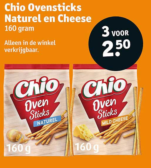 Chio Ovensticks Naturel en Cheese 160 gram 3 voor 2.50