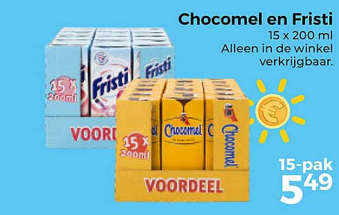 Chocomel en Fristi 15 x 200 ml Alleen in de winkel verkrijgbaar.