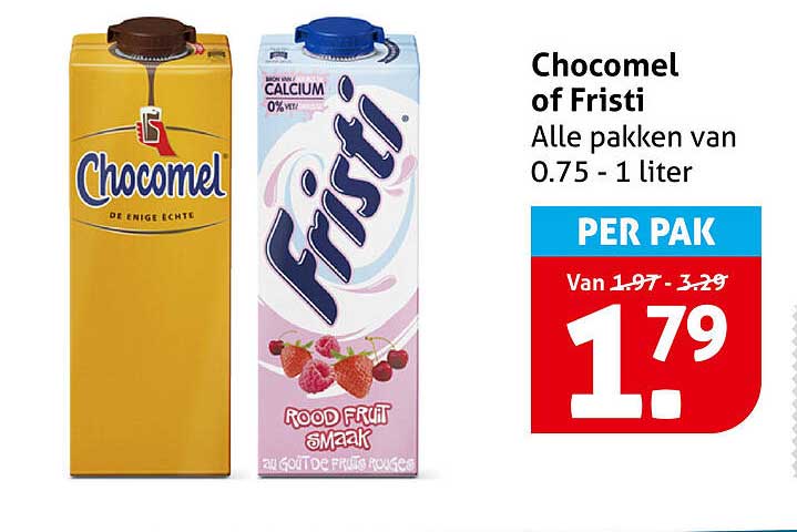 Chocomel of Fristi Alle pakken van 0.75 - 1 liter PER PAK