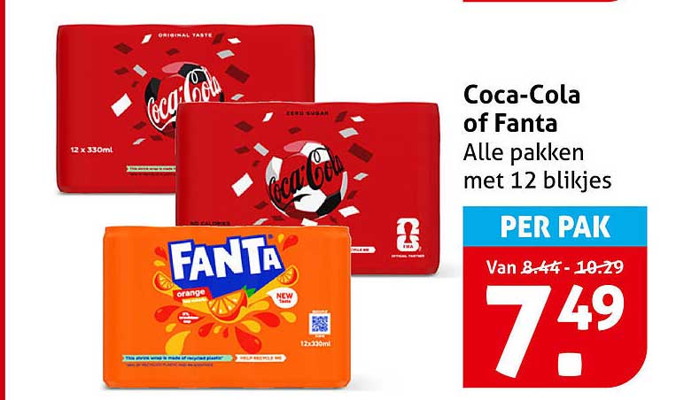 Coca-Cola of Fanta Alle pakken met 12 blikjes PER PAK