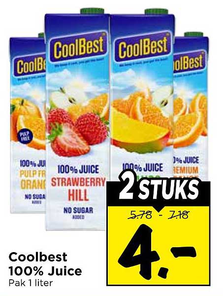 Coolbest 100% Juice Pak 1 liter 2 STUKS