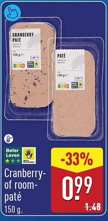 Cranberry- of room-paté 150 g -33%