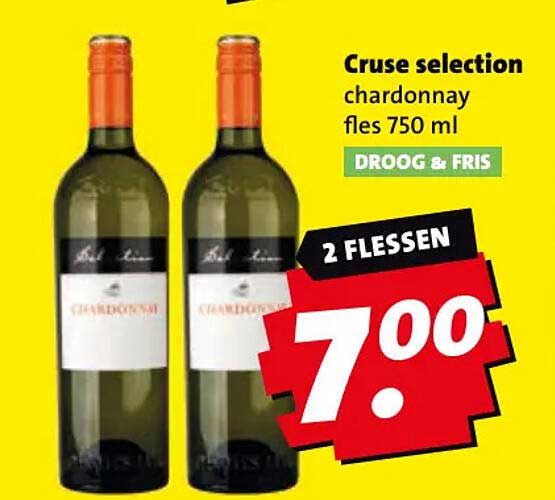 Cruse selection chardonnay fles 750 ml DROOG & FRIS 2 FLESSEN