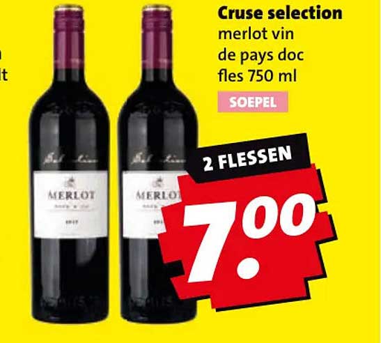Cruse selection merlot vin de pays doc fles 750 ml 2 FLESSEN