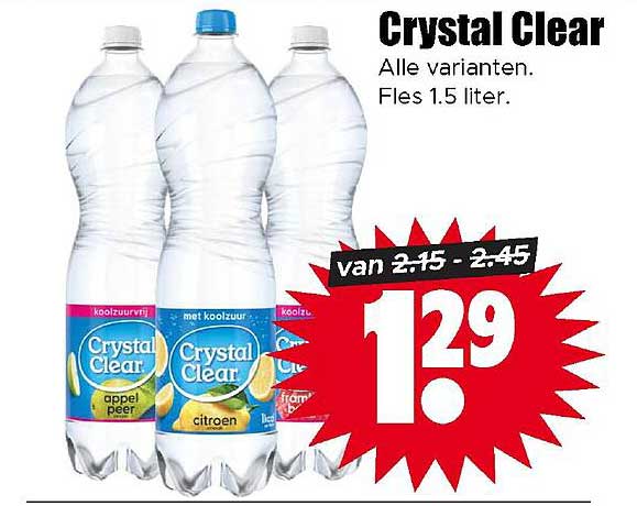 Crystal Clear Alle varianten. Fles 1.5 liter.