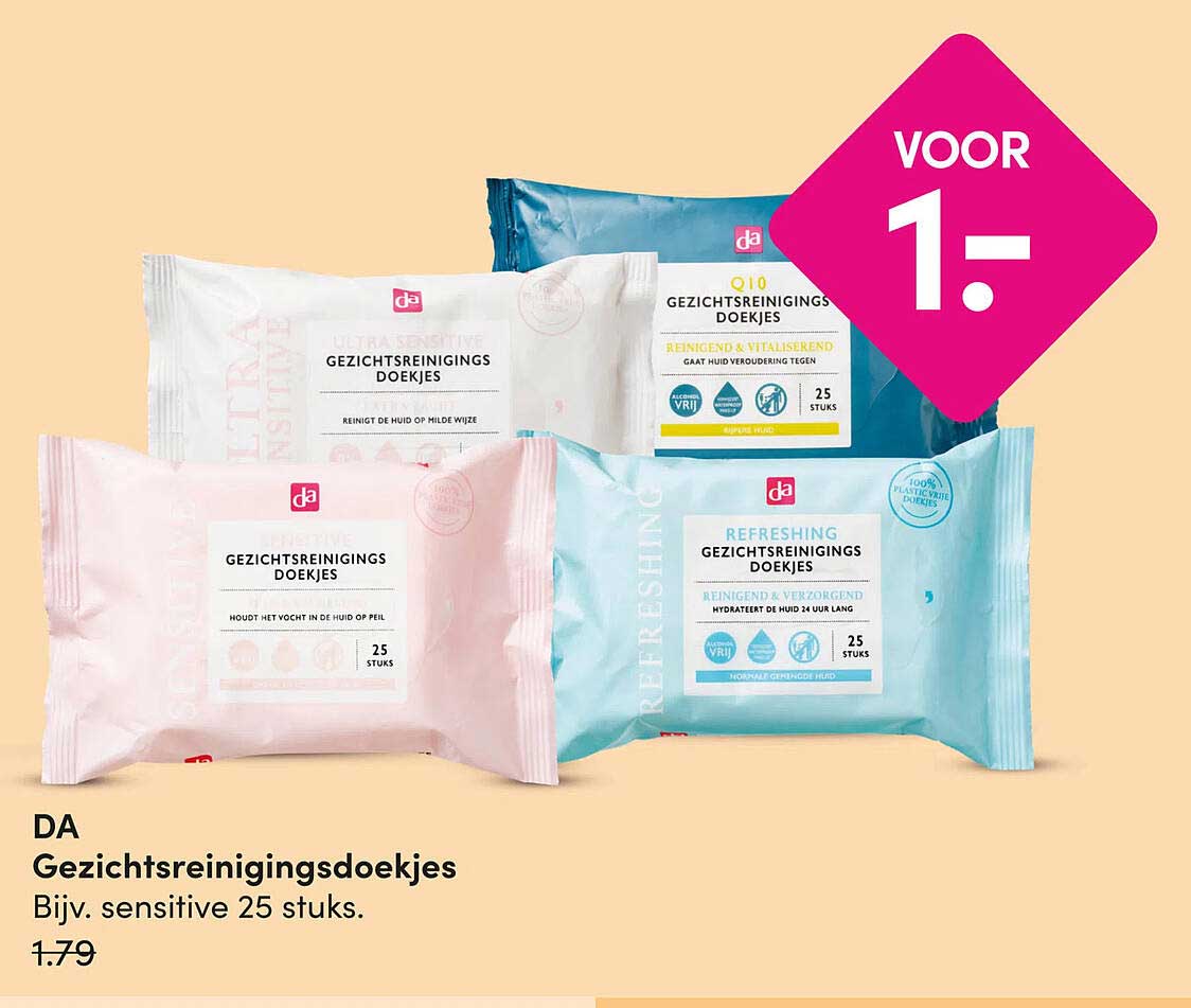 DA Gezichtsreinigingsdoekjes Bijv. sensitive 25 stuks