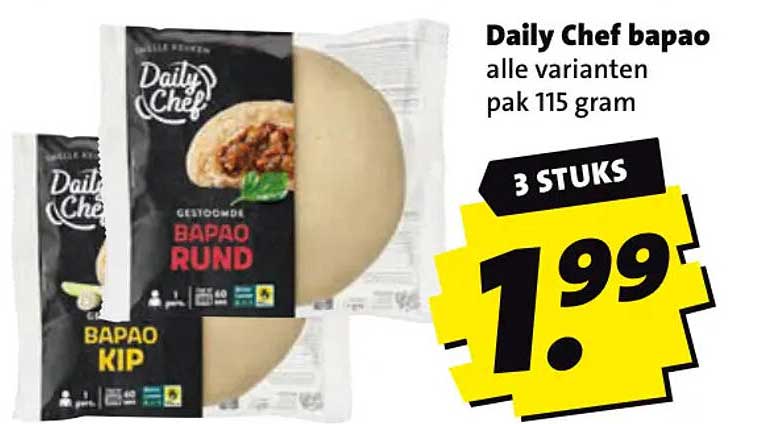 Daily Chef bapao alle varianten pak 115 gram 3 STUKS