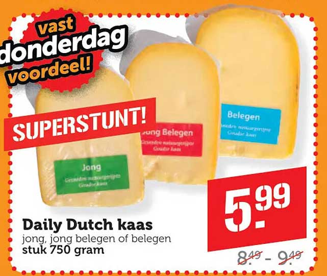Daily Dutch kaas jong, jong belegen of belegen stuk 750 gram