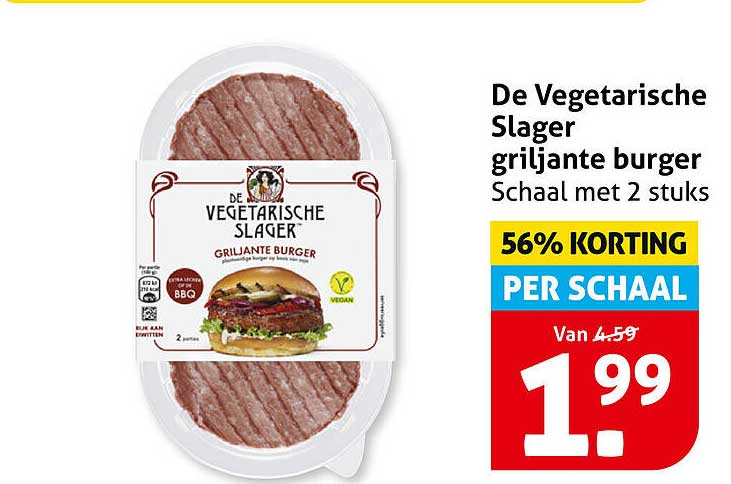 De Vegetarische Slager griljante burger Schaal met 2 stuks 56% KORTING PER SCHAAL