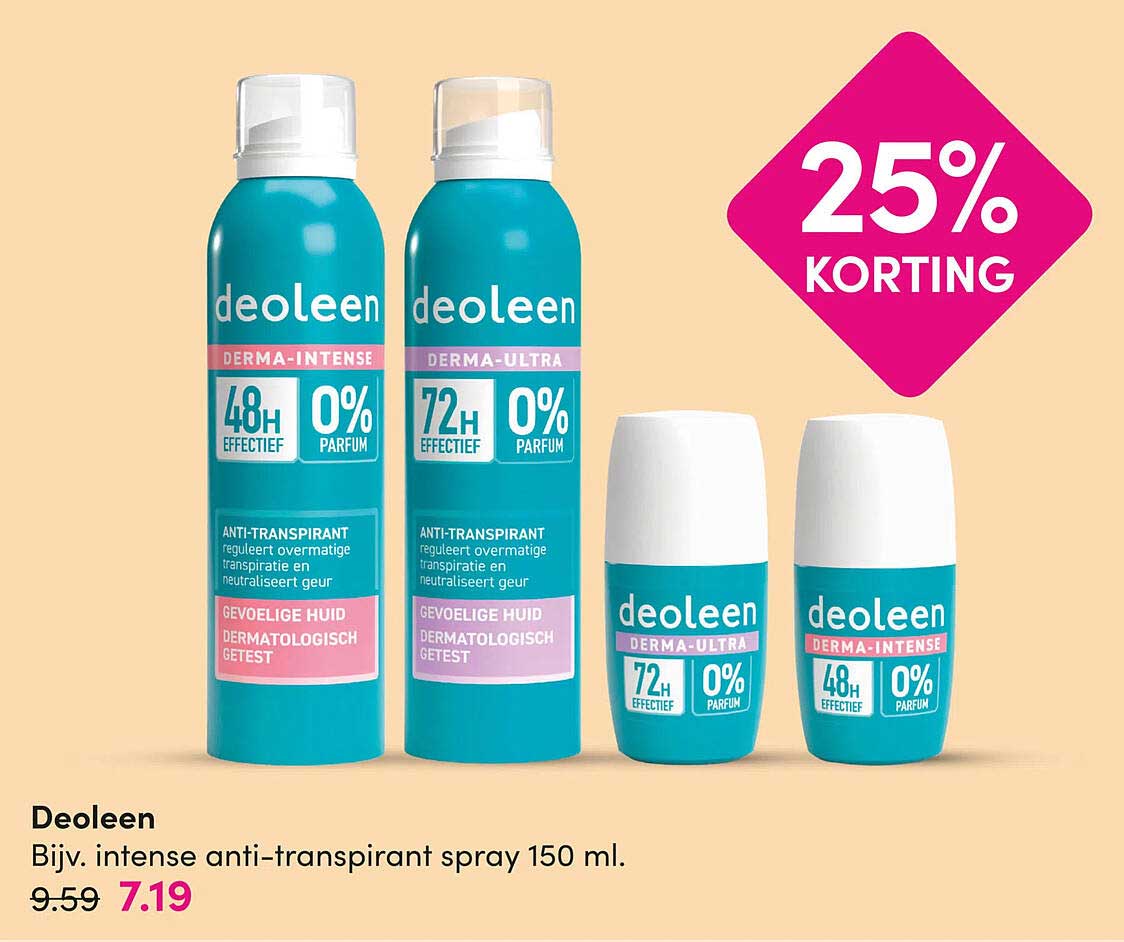 Deoleen Bijv. intense anti-transpirant spray 150 ml. 25% KORTING