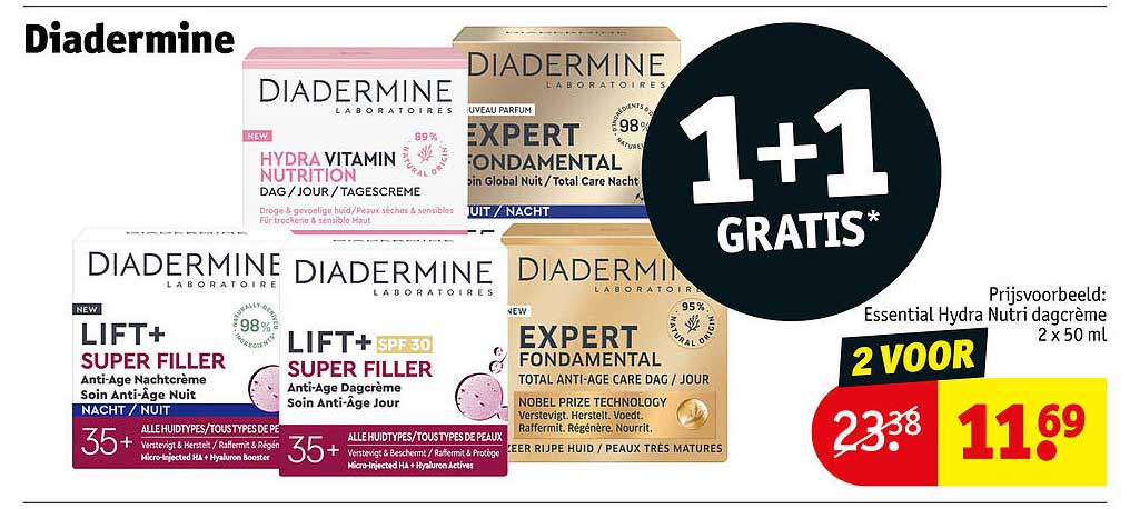 Diadermine Essential Hydra Nutri dagcrème 2 x 50 ml 1+1 GRATIS*