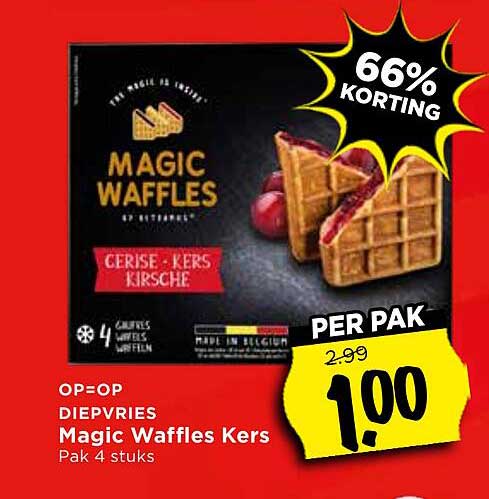 Diepvries Magic Waffles Kers Pak 4 stuks 66% korting