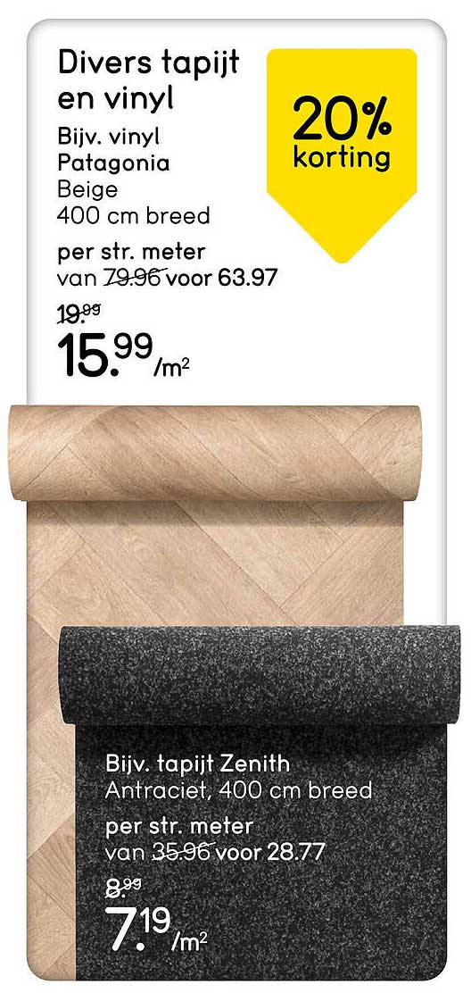 Divers tapijt en vinyl Bjjv. vinyl Patagonia Beige 400 cm breed per str. meter 20% korting