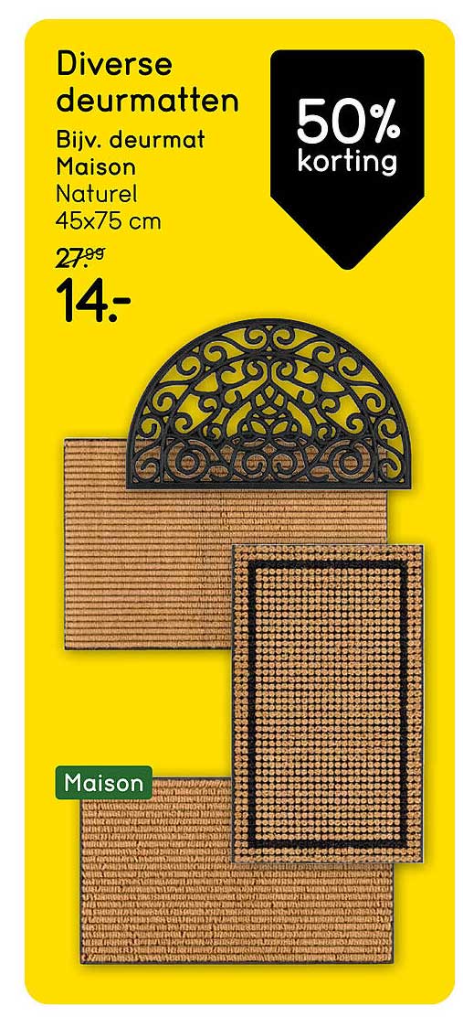 Diverse deurmatten Bijv. deurmat Maison Naturel 45x75 cm 50% korting
