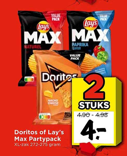 Doritos of Lay’s Max Partypack XL-zak 272-275 gram 2 STUKS
