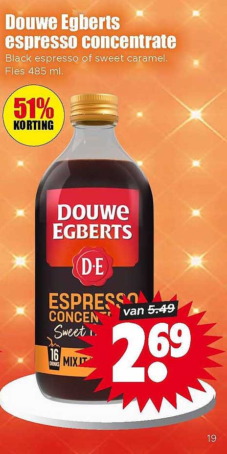 Douwe Egberts espresso concentrate Black espresso of sweet caramel. Fles 485 ml. 51% KORTING