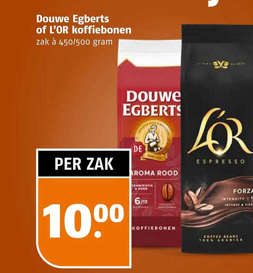 Douwe Egberts of L'OR koffiebonen zak à 450/500 gram