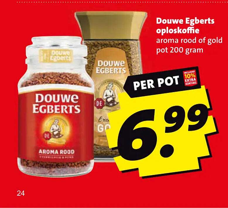 Douwe Egberts oploskoffie aroma rood of gold pot 200 gram