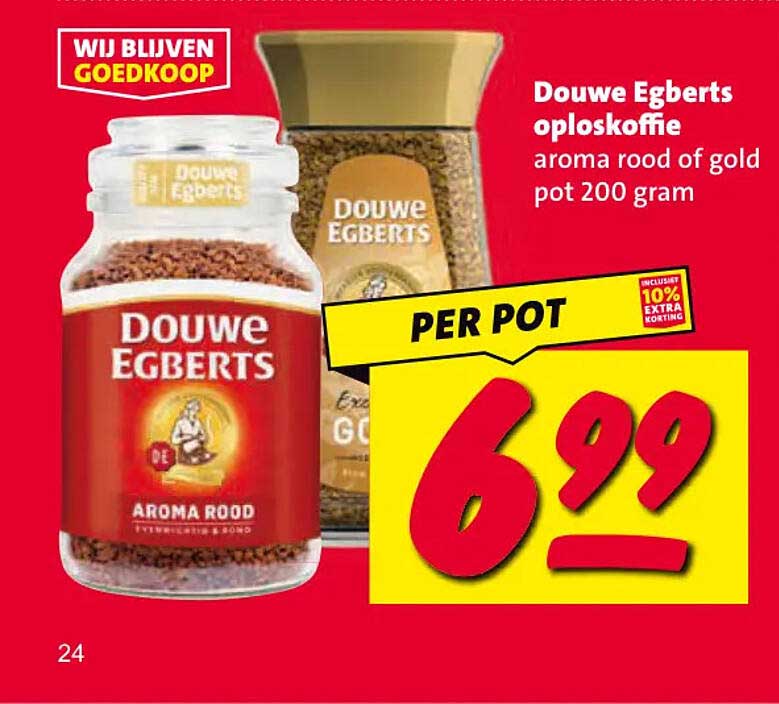 Douwe Egberts oploskoffie aroma rood of gold pot 200 gram