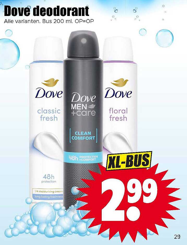 Dove deodorant Alle varianten. Bus 200 ml. OP=OP XL-BUS