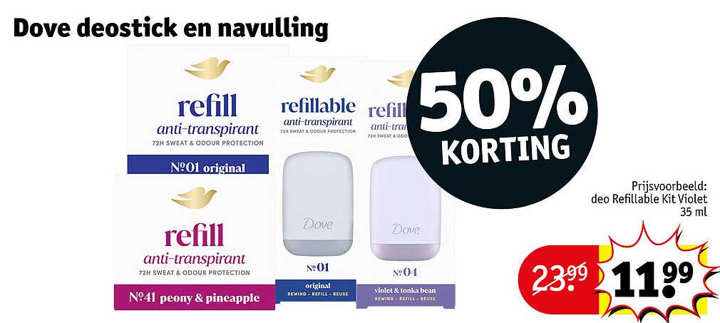 Dove deostick en navulling 50% KORTING