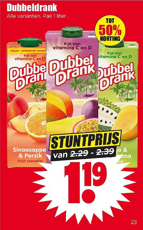 Dubbeldrank Alle varianten. Pak 1 liter. TOT 50% KORTING