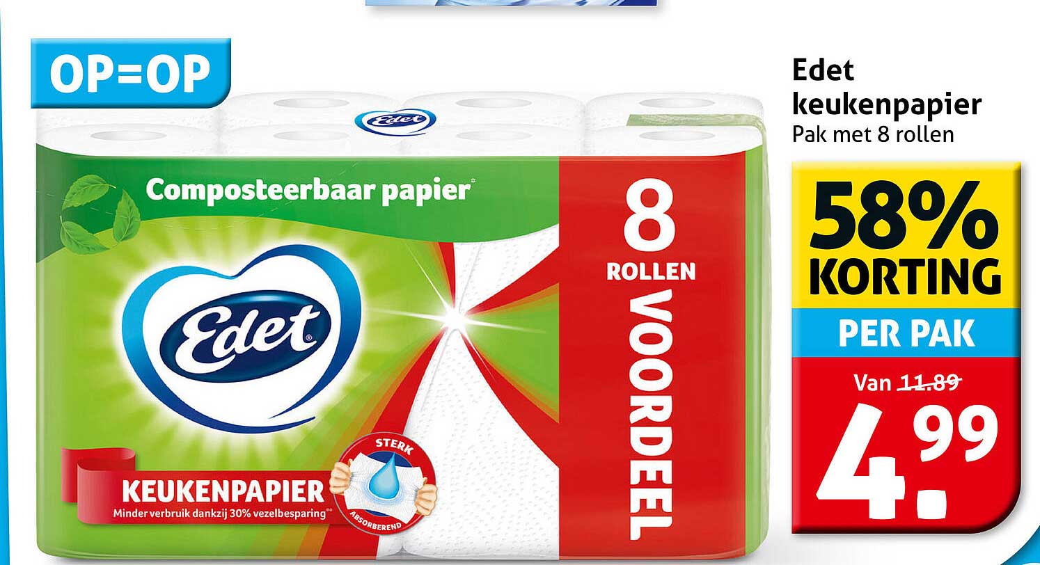 Edet keukenpapier Pak met 8 rollen 58% korting per pak