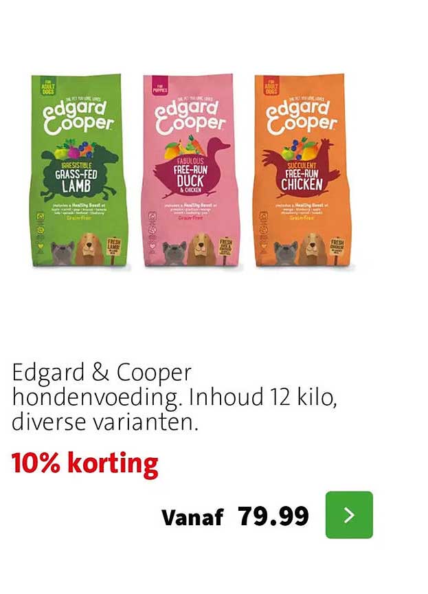 Edgard & Cooper hondenvoeding. Inhoud 12 kilo, diverse varianten. 10% korting