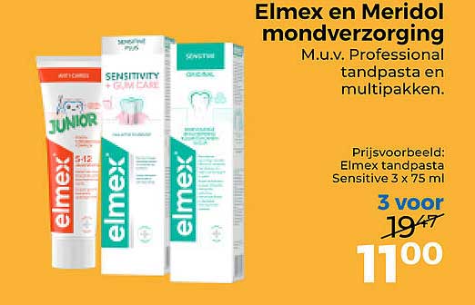 Elmex en Meridol mondverzorging M.u.v. Professional tandpasta en multipakken.