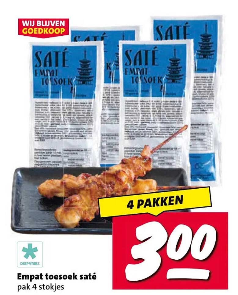 Empat toesoek saté pak 4 stokjes 4 pakken