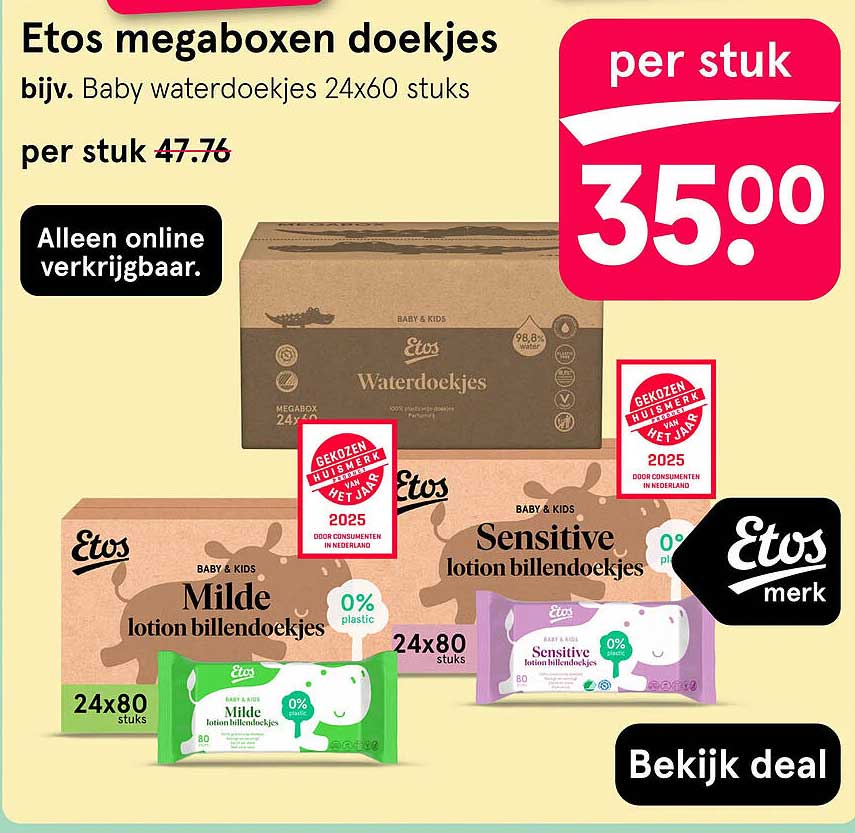 Etos megaboxen doekjes bijv. Baby waterdoekjes 24x60 stuks