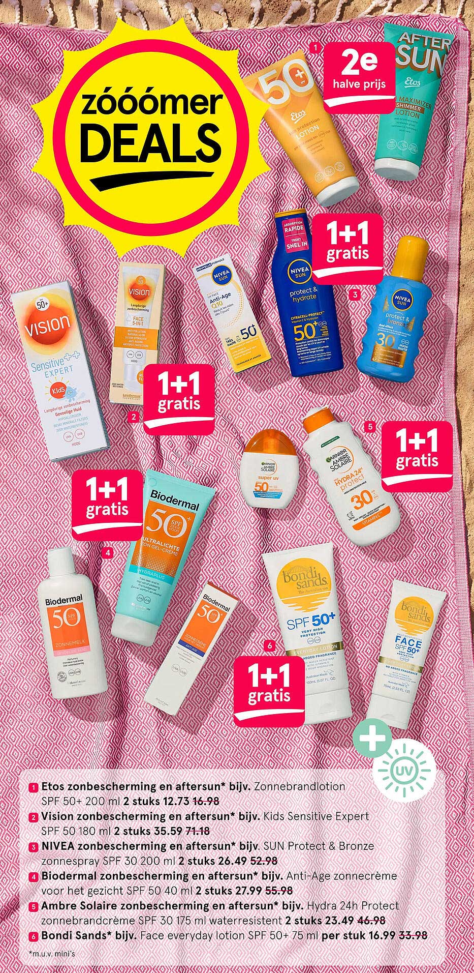 Etos zonnebescherming en aftersun* bijv. Zonnebrandlotion SPF 50+ 200 ml 2 stuks 12.73 16.98 2e halve prijs