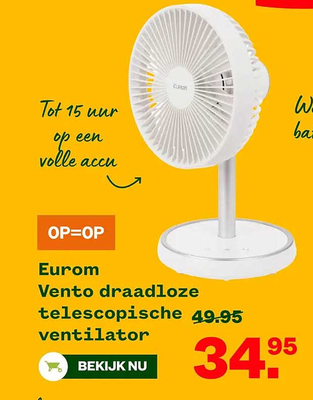 Eurom Vento draadloze telescopische ventilator OP=OP