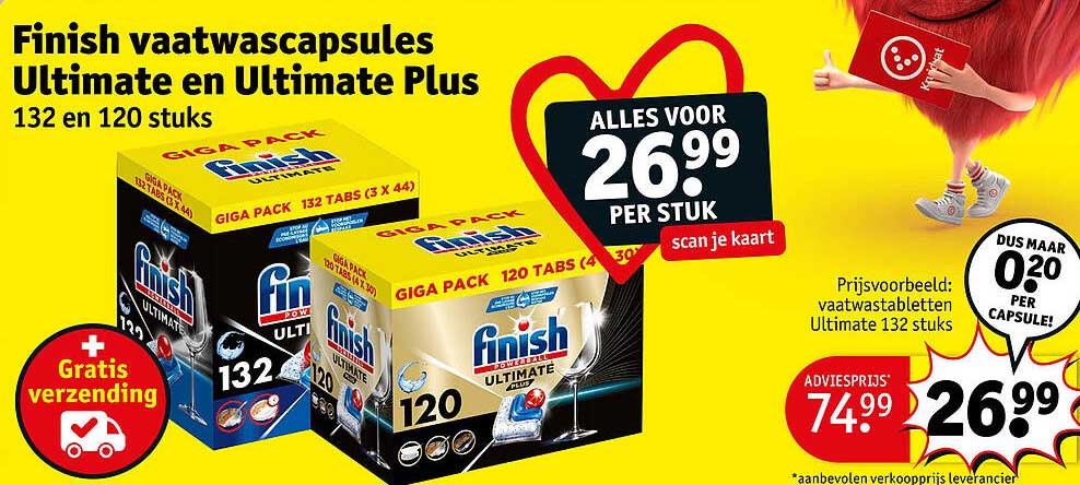 Finish vaatwascapsules Ultimate en Ultimate Plus 132 en 120 stuks