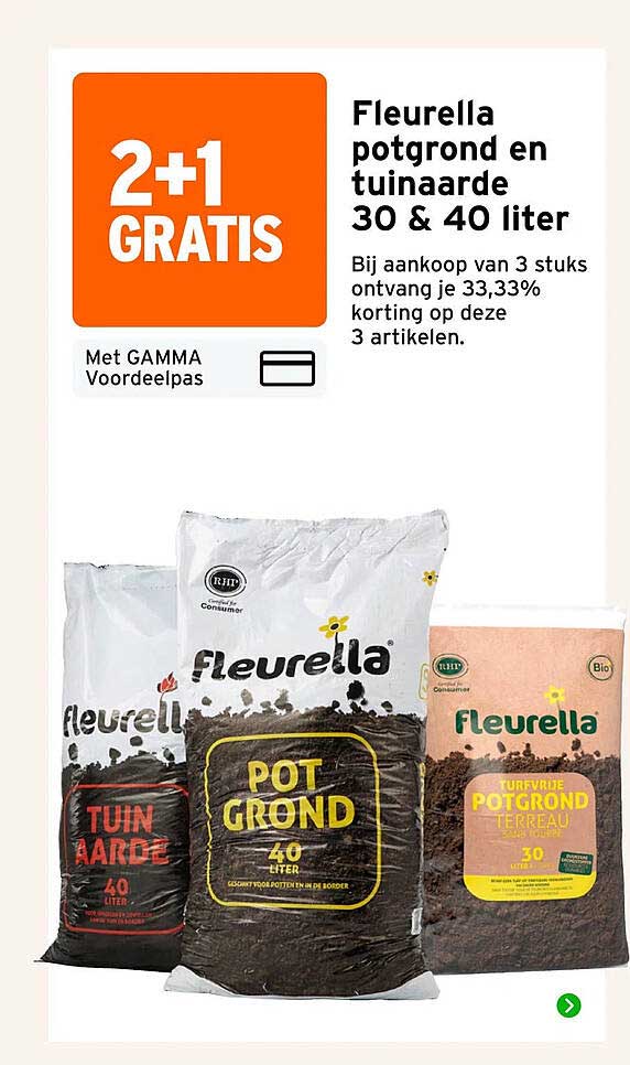 Fleurella potgrond en tuinaarde 30 & 40 liter 2+1 GRATIS