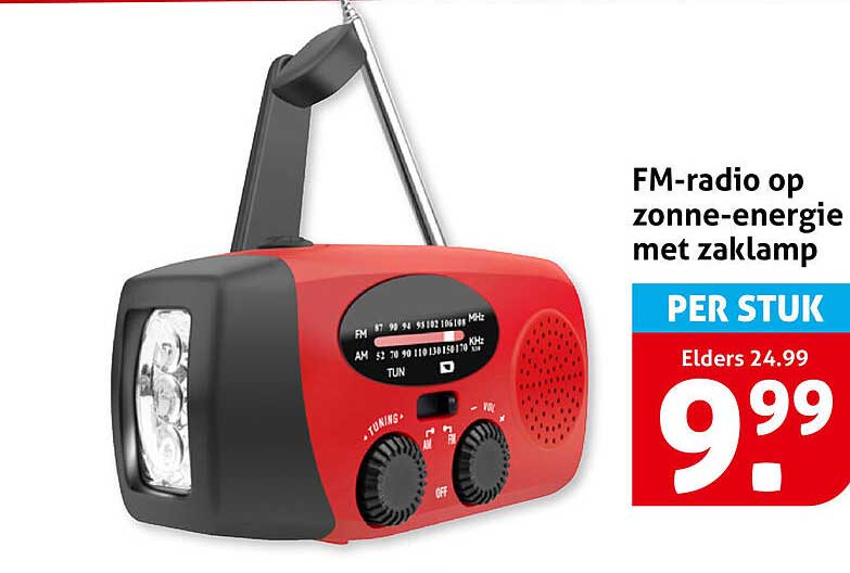 FM-radio op zonne-energie met zaklamp PER STUK